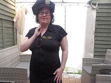 Sexy Police Woman Cosplay Stripping in Holdup Stockings